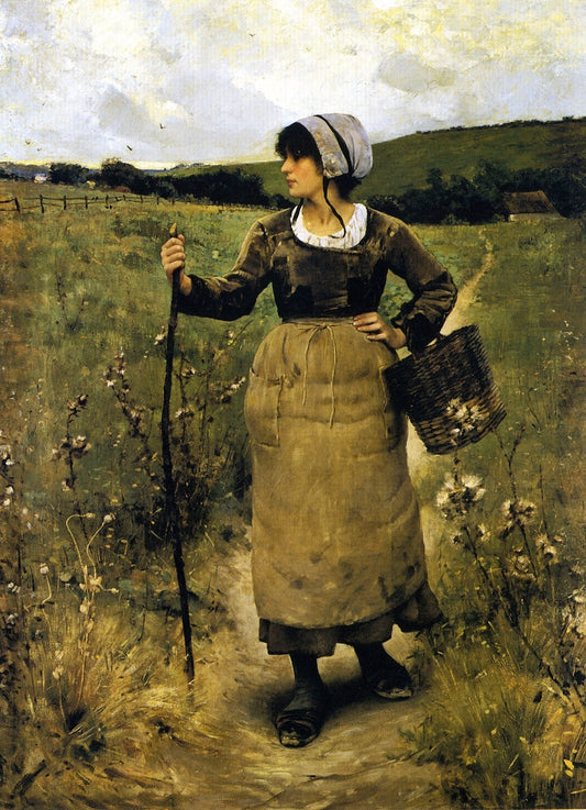 Across the Fields, vintage artwork by Charles Sprague Pearce, 12x8" (A4) Poster