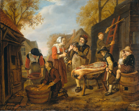 Butchering a Pig, vintage artwork by Jan Victors, 12x8" (A4) Poster