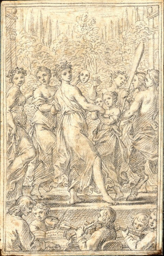 Nymphs and Satyrs Dancing, vintage artwork by Marcantonio Franceschini, 12x8" (A4) Poster