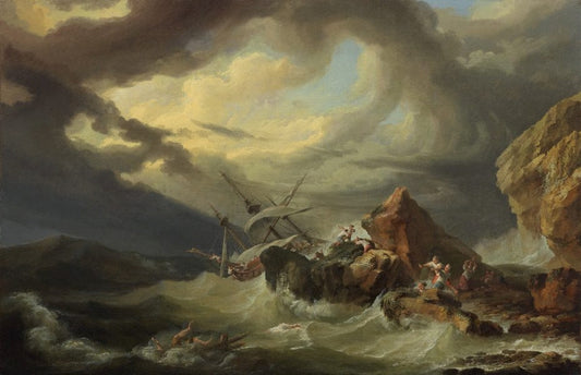 A Shipwreck off a Rocky Coast, vintage artwork by Philippe-Jacques de Loutherbourg, 12x8" (A4) Poster