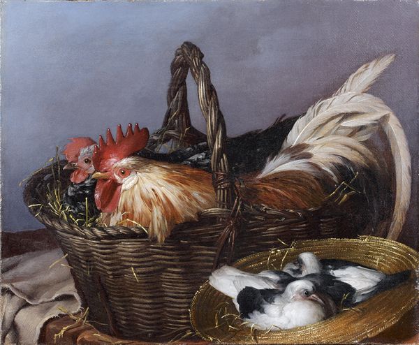 Baskets of Chickens and Pigeons, vintage artwork by Giacomo Ceruti, 12x8" (A4) Poster