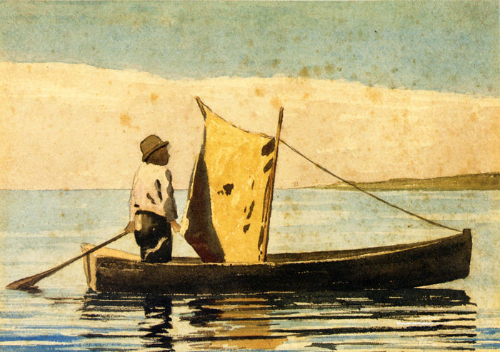 Boy In a Small Boat, vintage artwork by Winslow Homer, 12x8