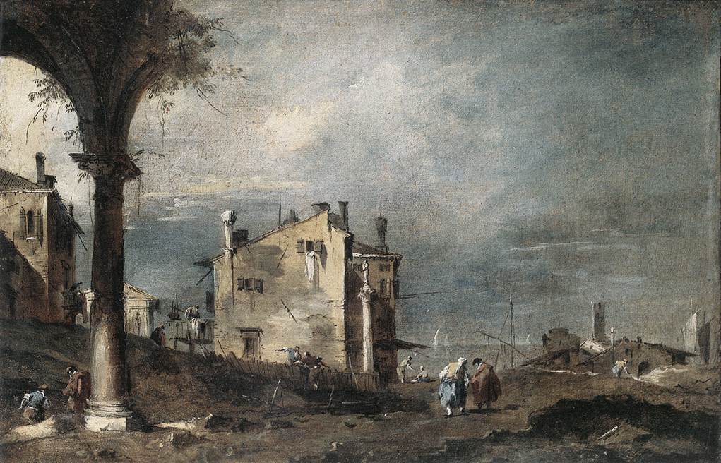 Capriccio with Venetian Motifs, vintage artwork by Francesco Guardi, 12x8" (A4) Poster