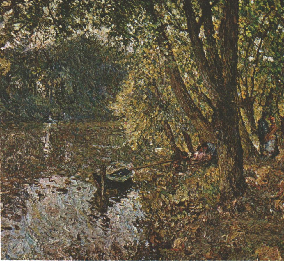 Under the trees at the edge of the Oise, vintage artwork by Emilio Boggio, 12x8" (A4) Poster