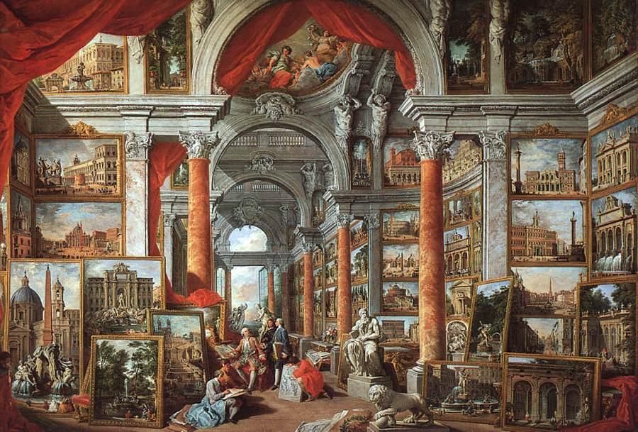 Picture Gallery with Views of Modern Rome, vintage artwork by Giovanni Paolo Panini, 12x8" (A4) Poster