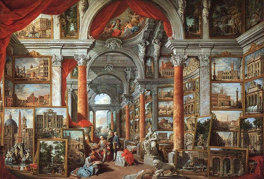 Picture Gallery with Views of Modern Rome, vintage artwork by Giovanni Paolo Panini, 12x8" (A4) Poster