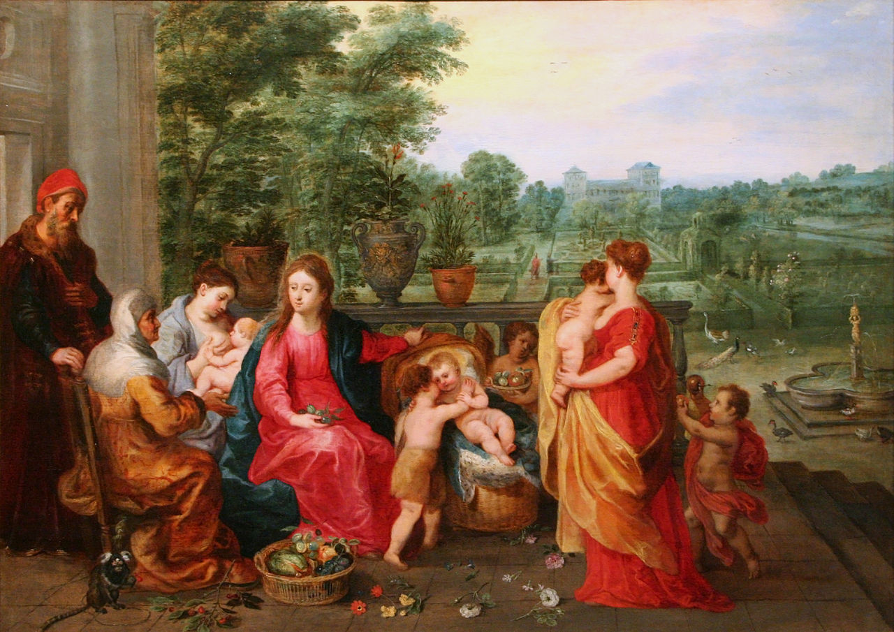 The Holy Family in a Garden, vintage artwork by Hendrick van Balen, 12x8" (A4) Poster