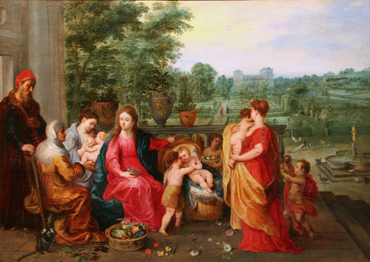 The Holy Family in a Garden, vintage artwork by Hendrick van Balen, 12x8" (A4) Poster