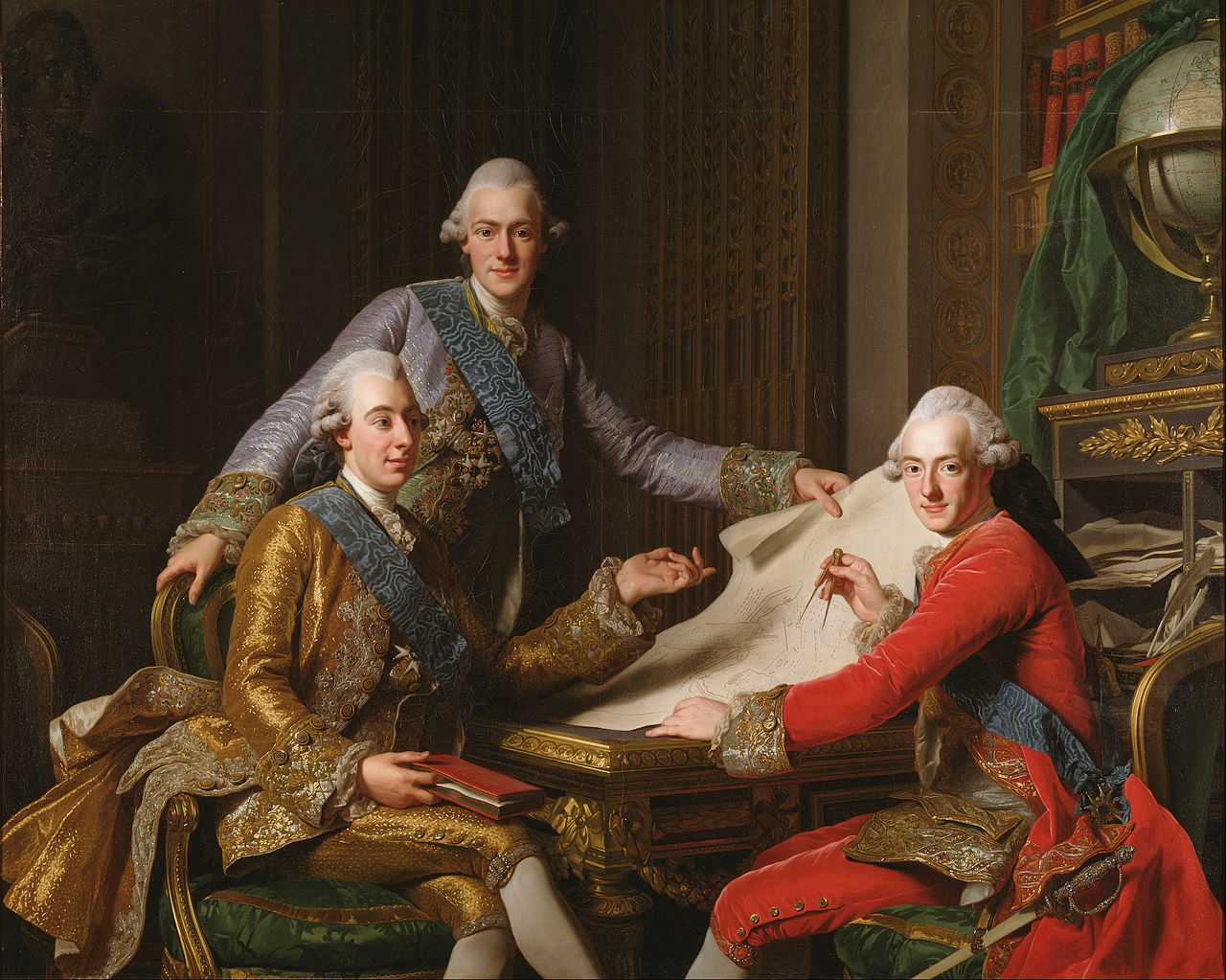 King Gustav III of Sweden and his Brothers, vintage artwork by Alexander Roslin, 12x8" (A4) Poster