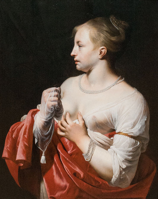 Female Figure, possibly Lucretia, vintage artwork by Caesar van Everdingen, 12x8" (A4) Poster