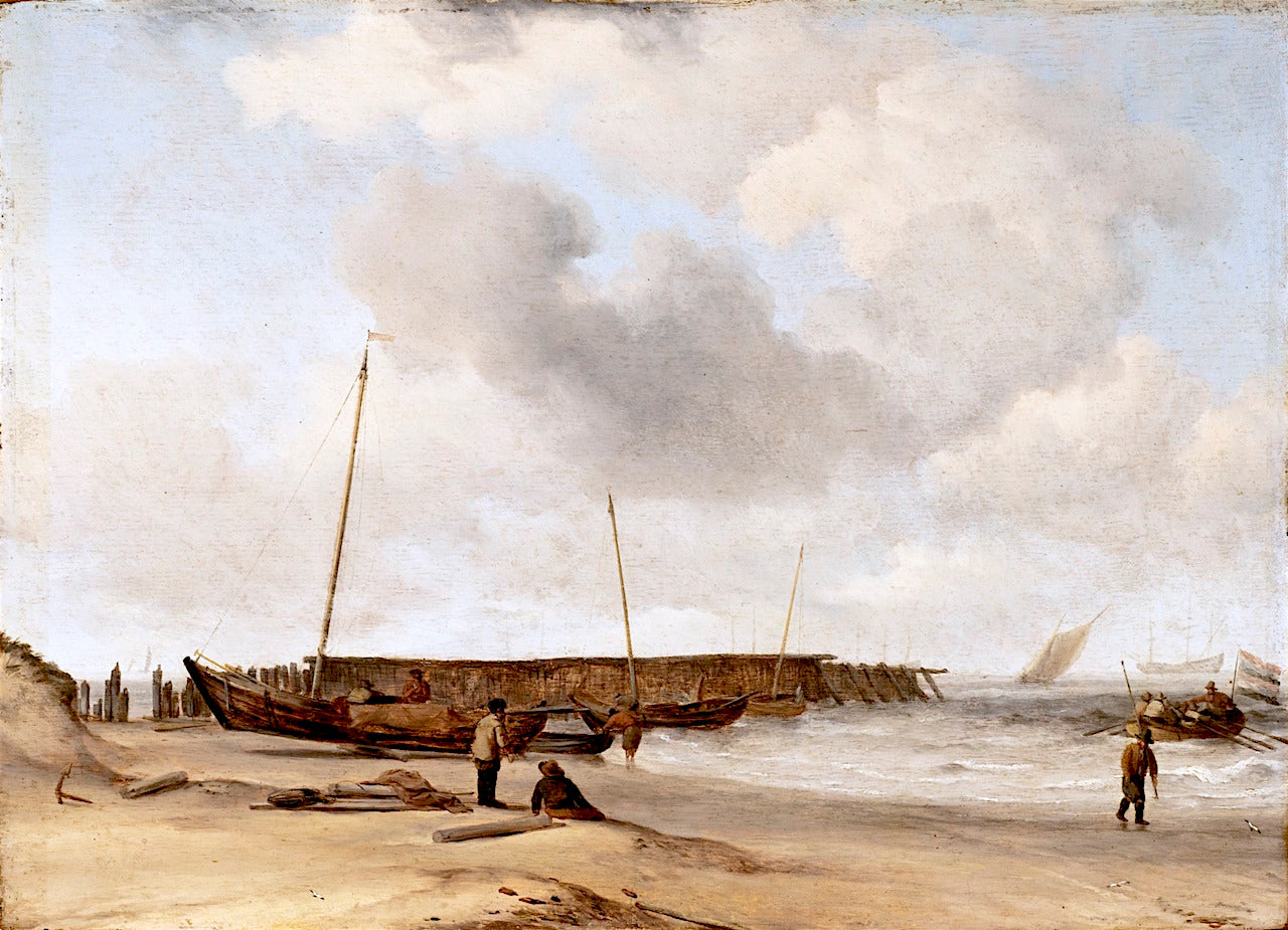 Beach with a Weyschuit Pulled up on Shore, vintage artwork by Willem van de Velde the Younger, 12x8" (A4) Poster