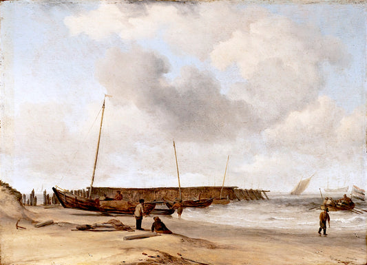 Beach with a Weyschuit Pulled up on Shore, vintage artwork by Willem van de Velde the Younger, 12x8" (A4) Poster