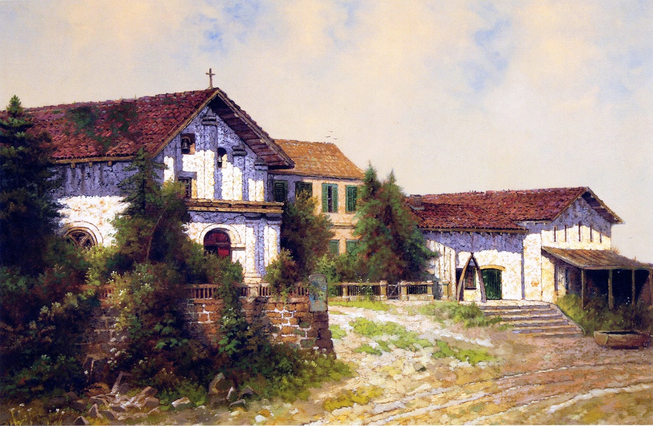 Mission San Francisco de Asís (Mission Dolores), vintage artwork by Edwin Deakin, 12x8" (A4) Poster