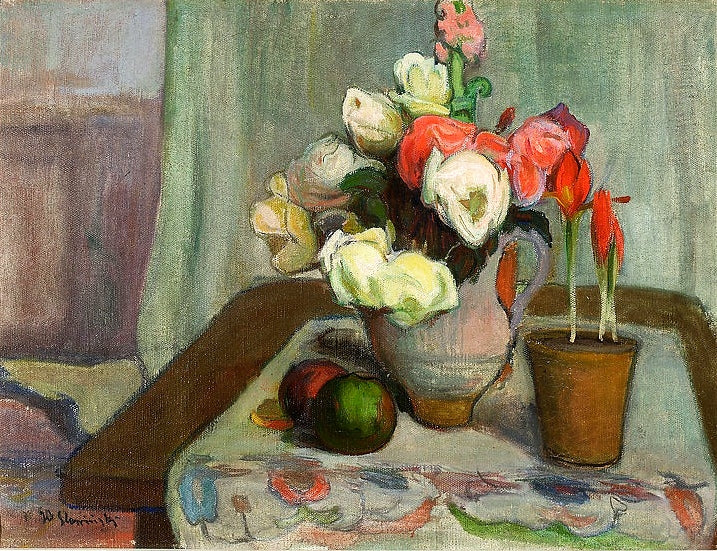 Still life with a vase of flowers, vintage artwork by Wladyslaw Slewinski, 12x8" (A4) Poster