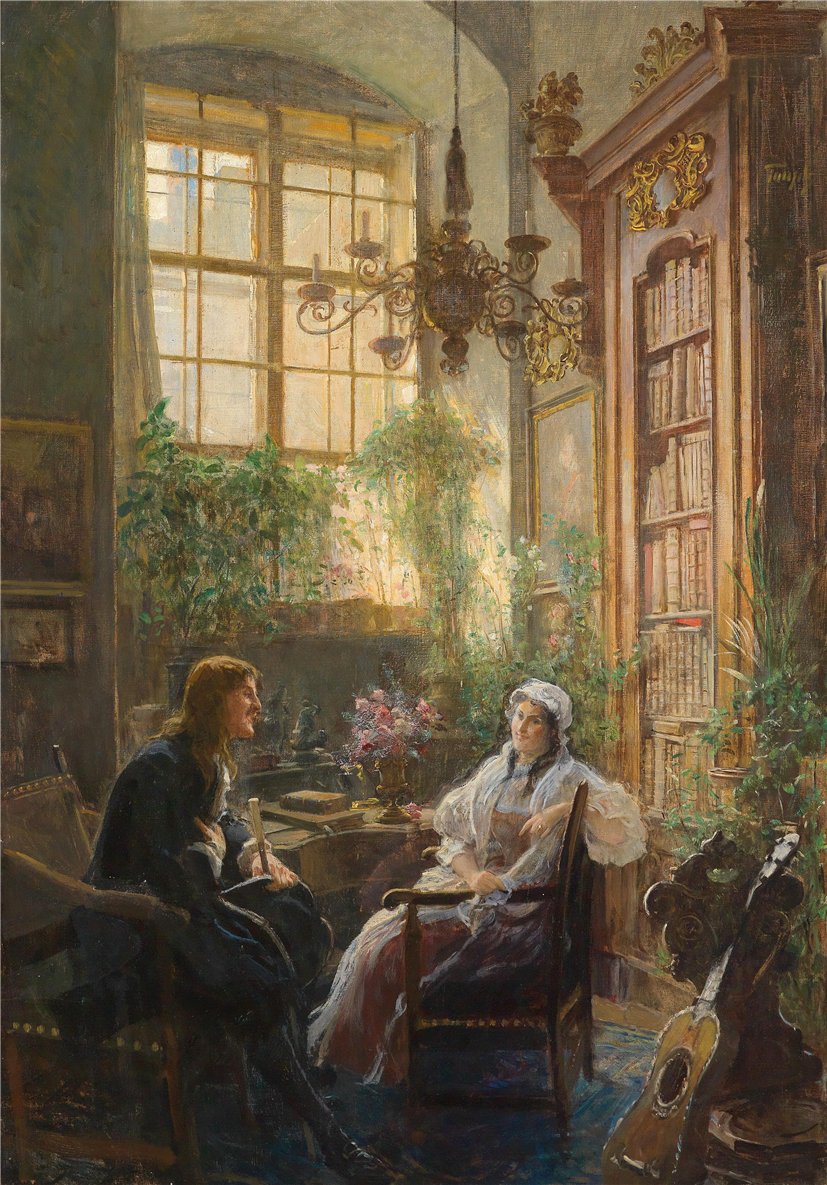 Chat in the Library, vintage artwork by Hans Temple, 12x8" (A4) Poster