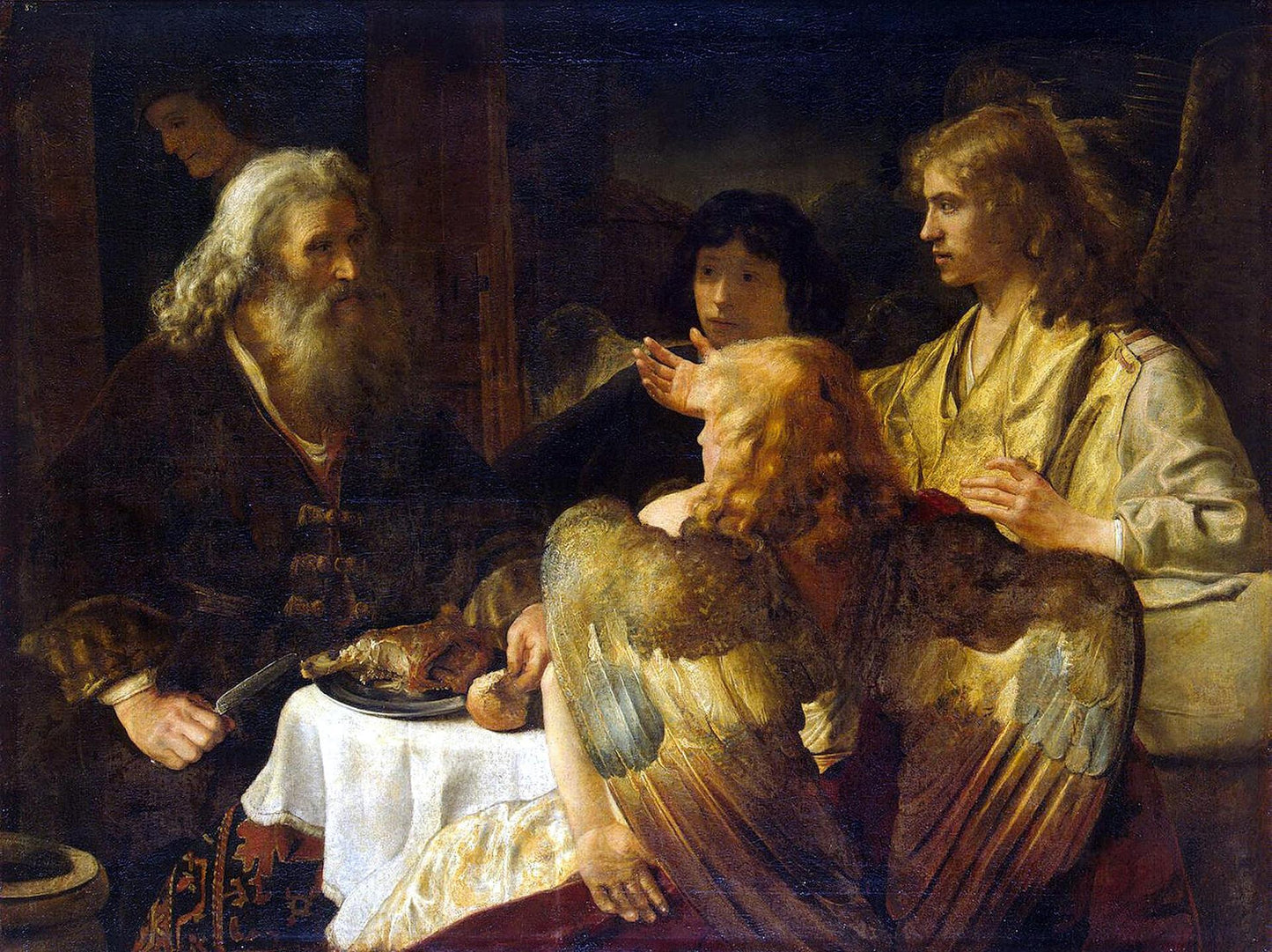 Abraham and the Three Angels, vintage artwork by Attributed to Jan Victors, 12x8" (A4) Poster