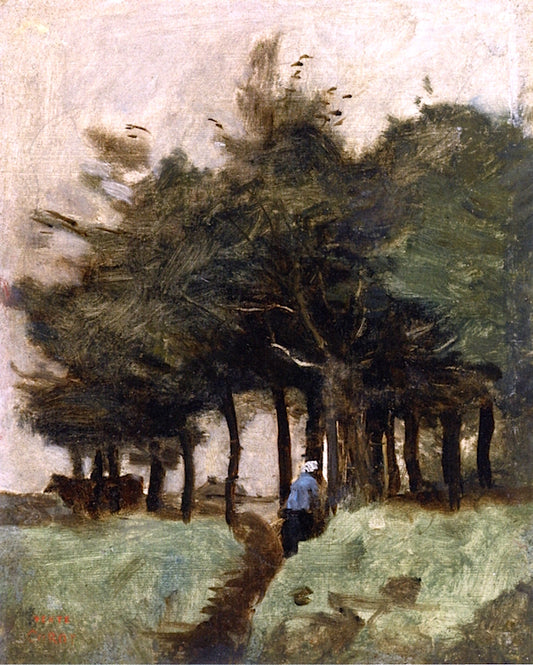 Boulogne-sur-Mer, Hollow Trail Dominated by  Trees, vintage artwork by Jean-Baptiste-Camille Corot, A3 (16x12") Poster Print