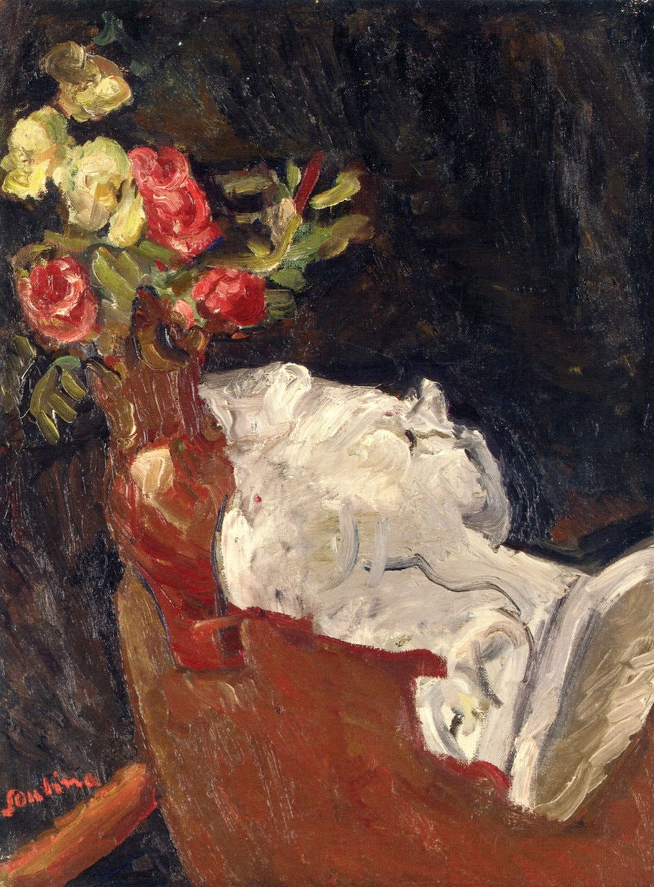 Bouquet of Flowers with a Plaster Statue, vintage artwork by Chaim Soutine, 12x8" (A4) Poster