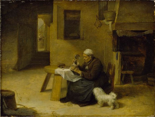 Peasant woman in a kitchen, vintage artwork by David Ryckaert III, 12x8" (A4) Poster