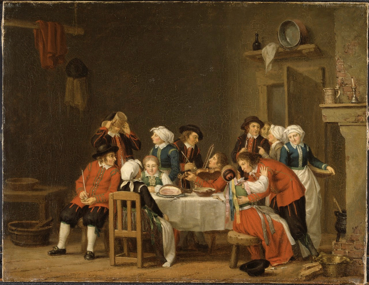 Convivial Scene in a Peasant's Cottage, vintage artwork by Pehr Hilleström, 12x8" (A4) Poster