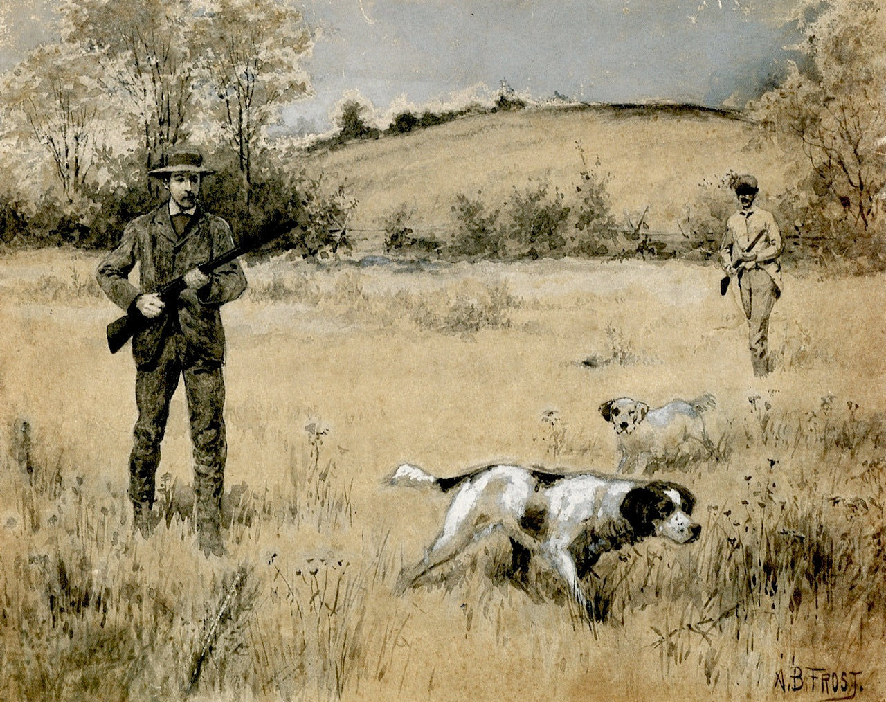 Quail Shooting by Arthur B. Frost,A3(16x12")Poster