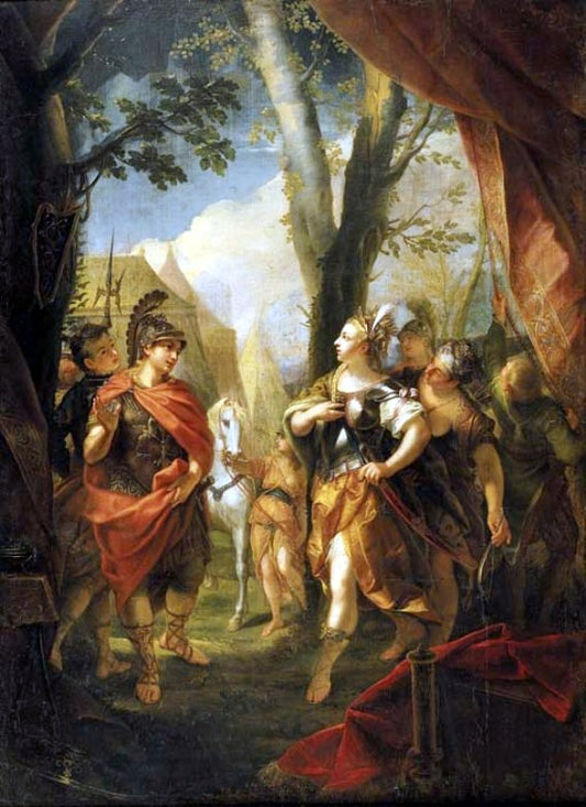 The Meeting of Aeneas and Dido before the Hunt, vintage artwork by Jean Raoux, 12x8" (A4) Poster
