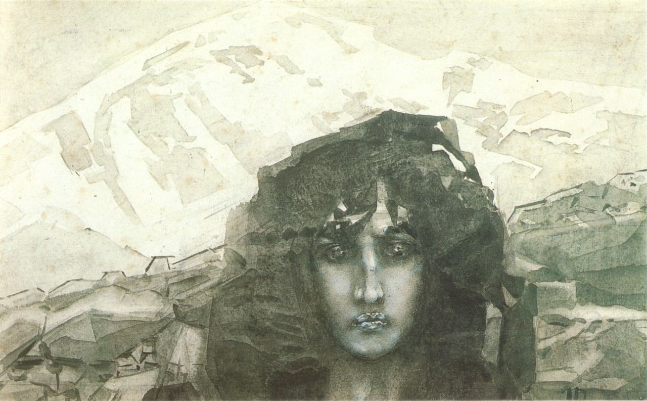 Demon (study), vintage artwork by Mikhail Vrubel, 12x8" (A4) Poster
