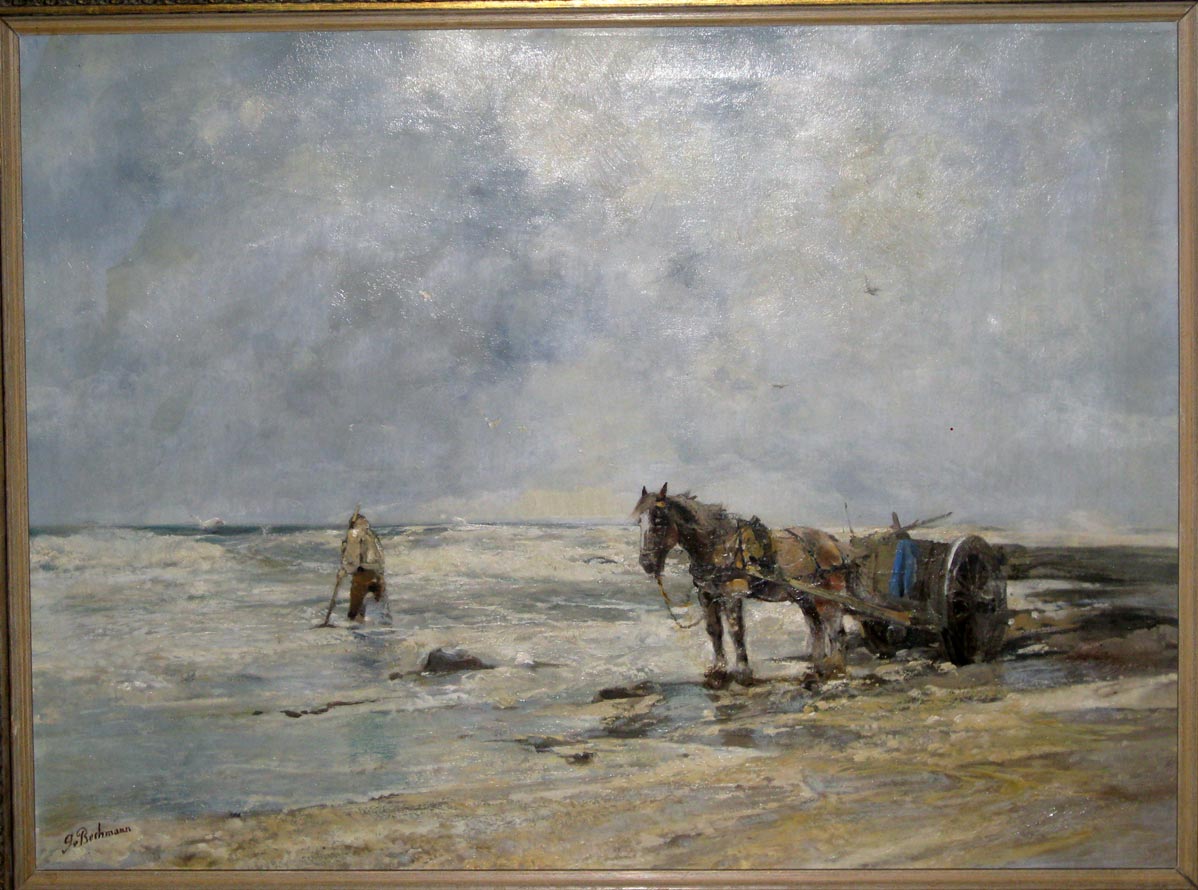 A fisher at the sea surf, vintage artwork by Gregor von Bochmann, 12x8" (A4) Poster