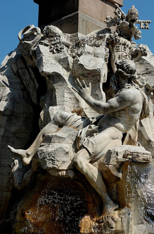 Fontana dei Quattro Fiumi (Fountain of the Four Rivers):  Danube, vintage artwork by Gian Lorenzo Bernini, 12x8" (A4) Poster