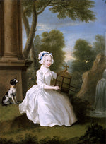 Girl with a Birdcage, vintage artwork by William Hogarth, 12x8" (A4) Poster