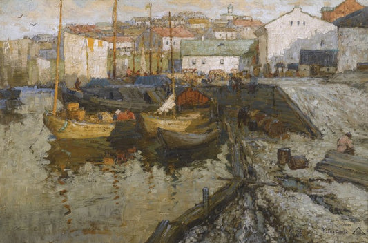 Evening in the Harbor, vintage artwork by Konstantin Gorbatov, 12x8" (A4) Poster