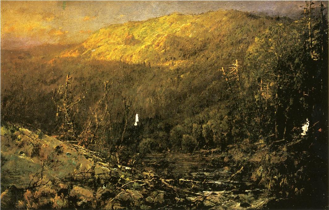 A Wooded Mountain Landscape, vintage artwork by William Louis Sonntag, Sr, 12x8" (A4) Poster