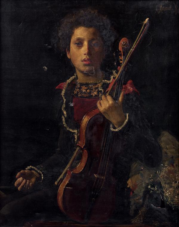 A young violinist by Antonio Mancini,A3(16x12")Poster