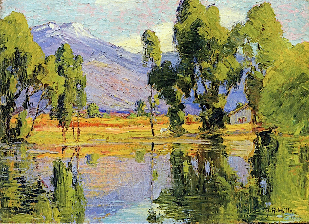 San Jacinto from Little Lake, Hemet, California, vintage artwork by Anna Althea Hills, 12x8" (A4) Poster