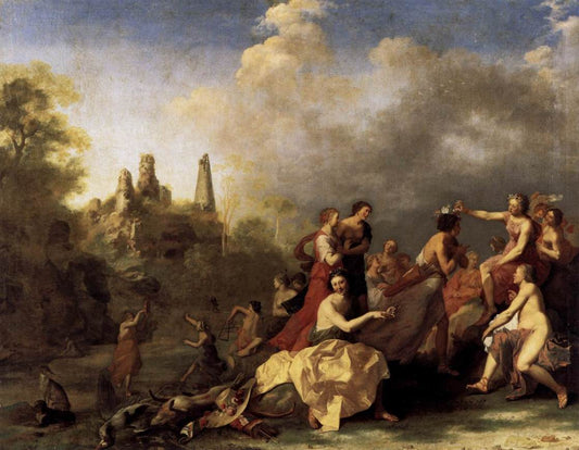Amaryllis giving Myrtill the Price, vintage artwork by Cornelis van Poelenburgh, 12x8" (A4) Poster
