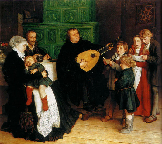 Luther Making Music in the Circle of His Family, vintage artwork by Gustav Spangenberg, 12x8" (A4) Poster