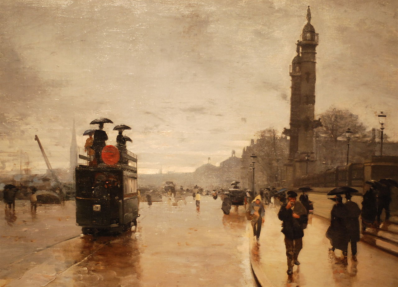 Tramway devant les Quinconces par temps de pluie, vintage artwork by Alfred Smith, 12x8" (A4) Poster