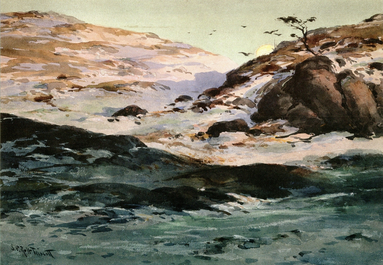Winter Moonrise at Sunset, vintage artwork by Samuel P. R. Triscott, 12x8" (A4) Poster
