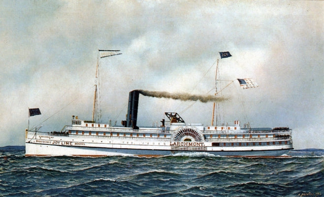 The Paddle Steamer , vintage artwork by Antonio Jacobsen, 12x8" (A4) Poster
