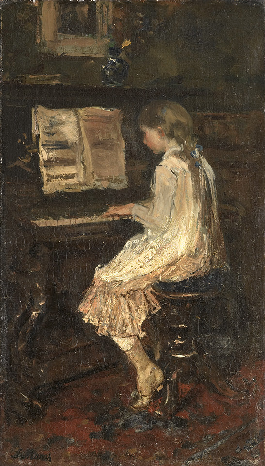 Girl at the Piano, vintage artwork by Jacob Maris, 12x8" (A4) Poster