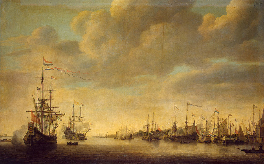 Arrival of Willem of Orange in to Rotterdam, vintage artwork by Simon de Vlieger, 12x8" (A4) Poster