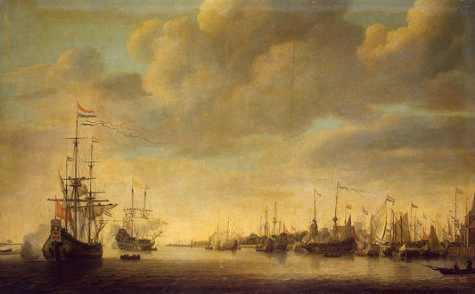Arrival of Willem of Orange in to Rotterdam, vintage artwork by Simon de Vlieger, 12x8" (A4) Poster