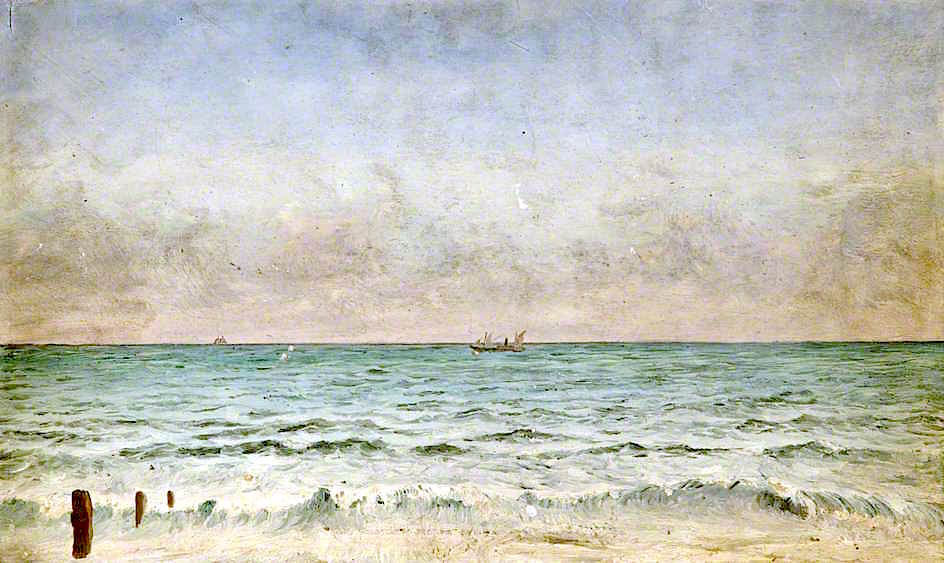 View of a Ship from the Coast at Worthing, vintage artwork by Herbert William Garratt, 12x8" (A4) Poster