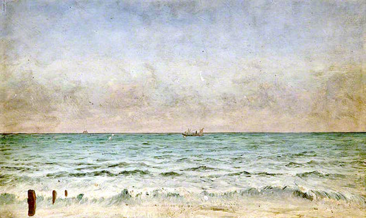 View of a Ship from the Coast at Worthing, vintage artwork by Herbert William Garratt, 12x8" (A4) Poster