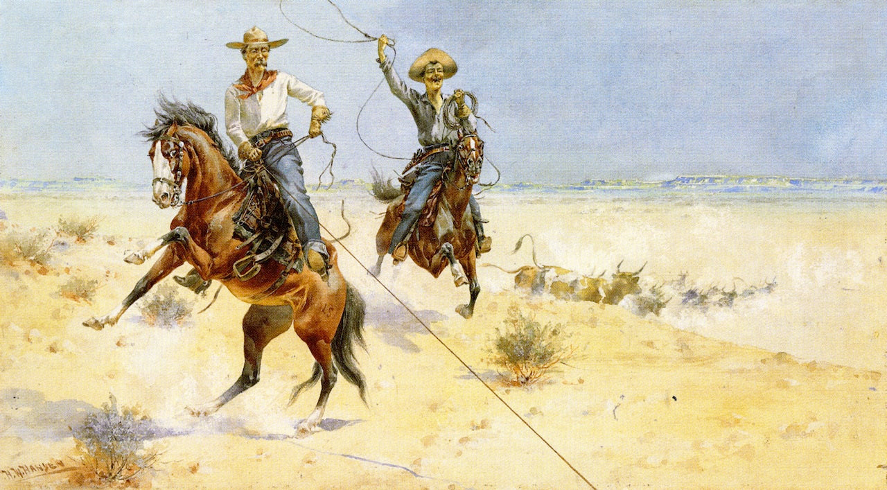 Two Cowboys with Ropes by Herman W. Hansen,A3(16x12")Poster