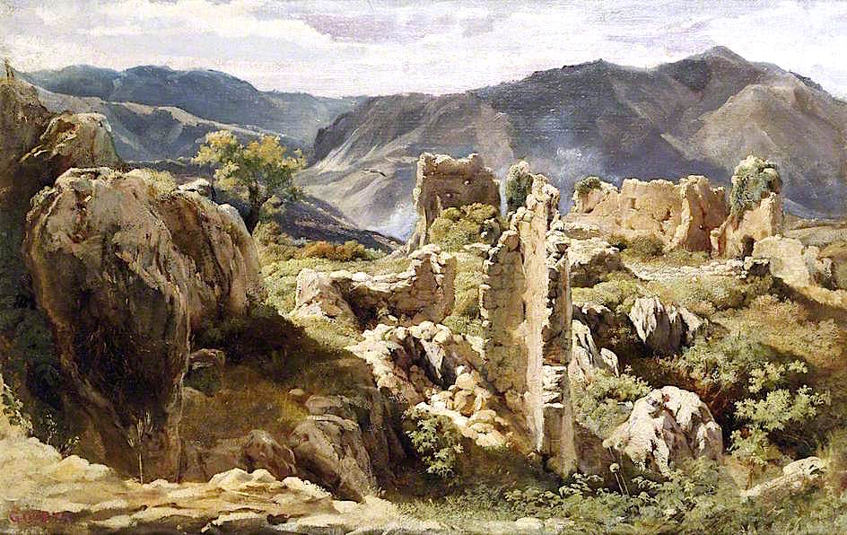 Ruins in the Colli Albani, vintage artwork by Giovanni Costa, 12x8" (A4) Poster