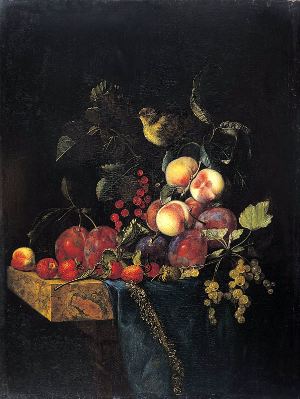 Still Life of Fruits, vintage artwork by Willem van Aelst, 12x8" (A4) Poster