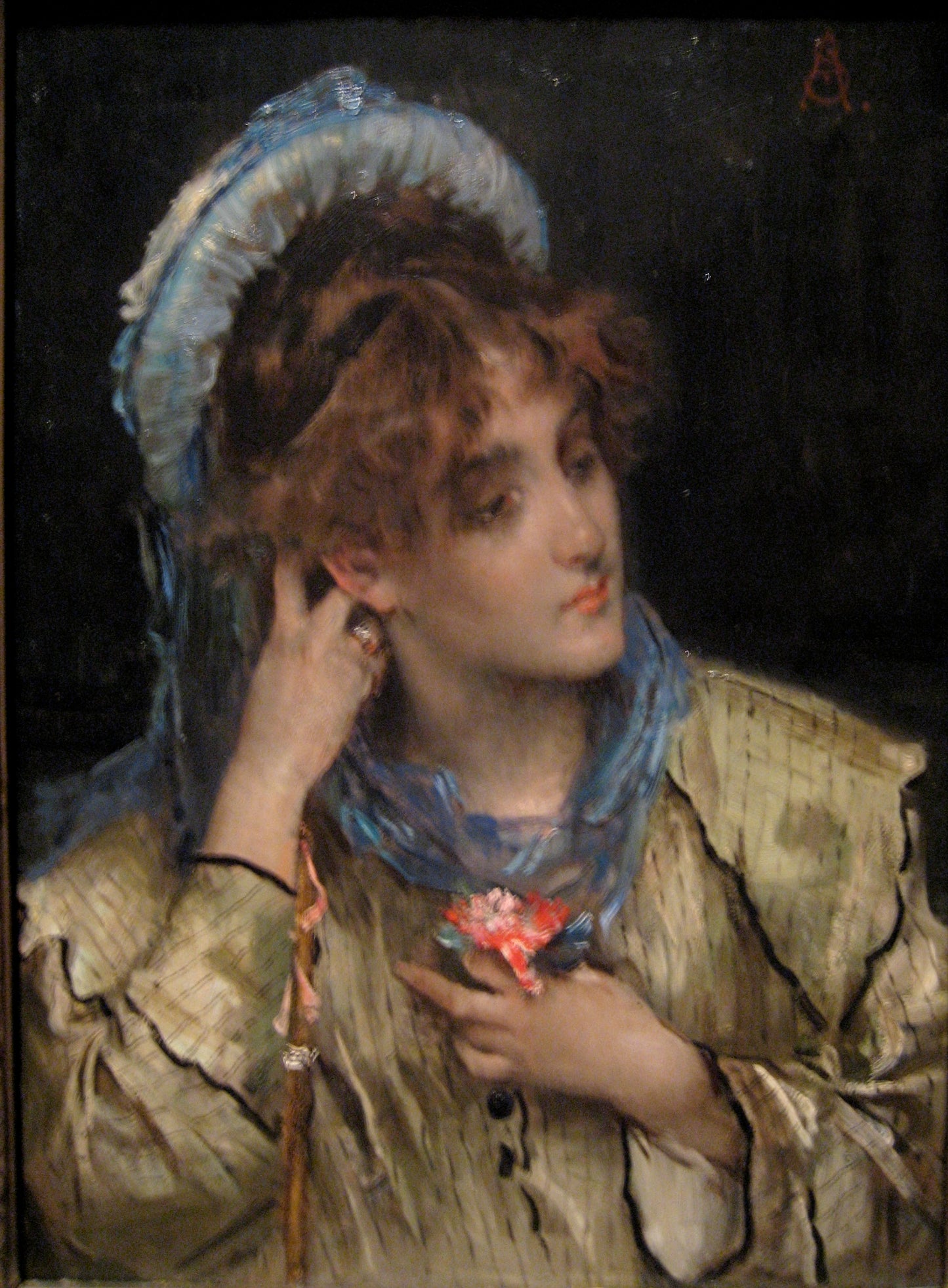 Girl Holding a Nosegay, vintage artwork by Alfred Émile Leopold Stevens, 12x8" (A4) Poster