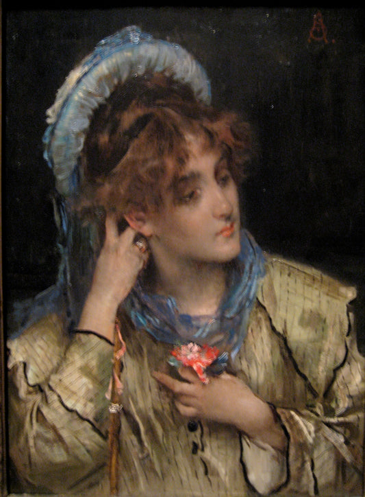 Girl Holding a Nosegay, vintage artwork by Alfred Émile Leopold Stevens, 12x8" (A4) Poster