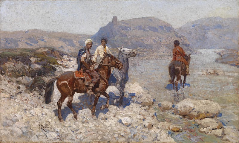 ircassian Horsemen Crossing a Ford by Franc Alekseevich Rubo,A3(16x12")Poster